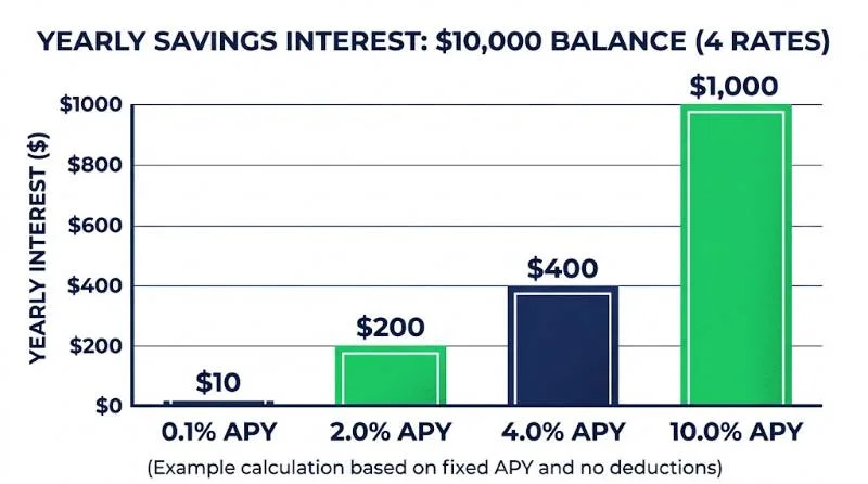 Bar chart comparing yearly interest to show which savings account will earn you the least money