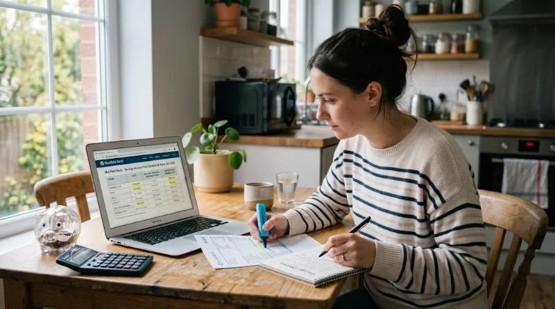 Person comparing rates to find which savings account will earn you the least money