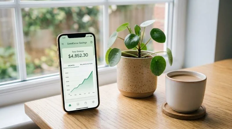 Savings app on a phone showing growth after avoiding the savings account that will earn you the least money